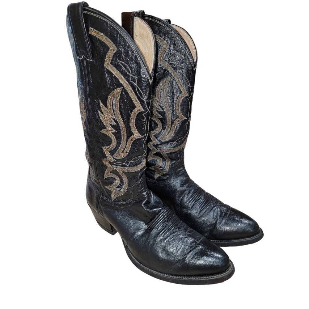 Justin Boots men's 1270 Black Leather Embroidered Cowboy Boots Size 9 D